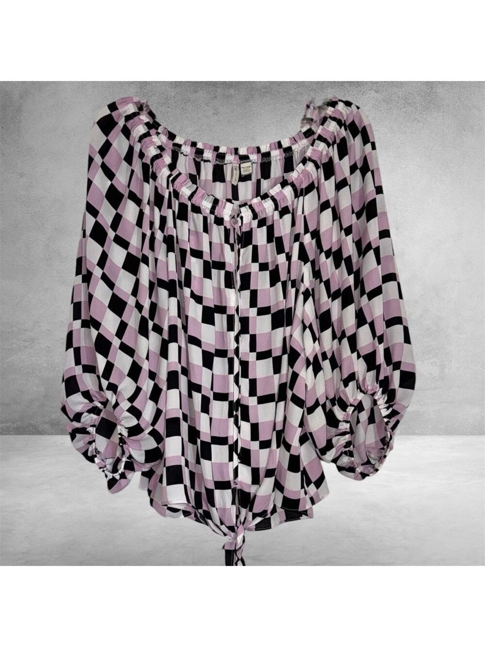 Cato Lavender and Black Check Off-Shoulder Tie-Front Blouse size 18/20W